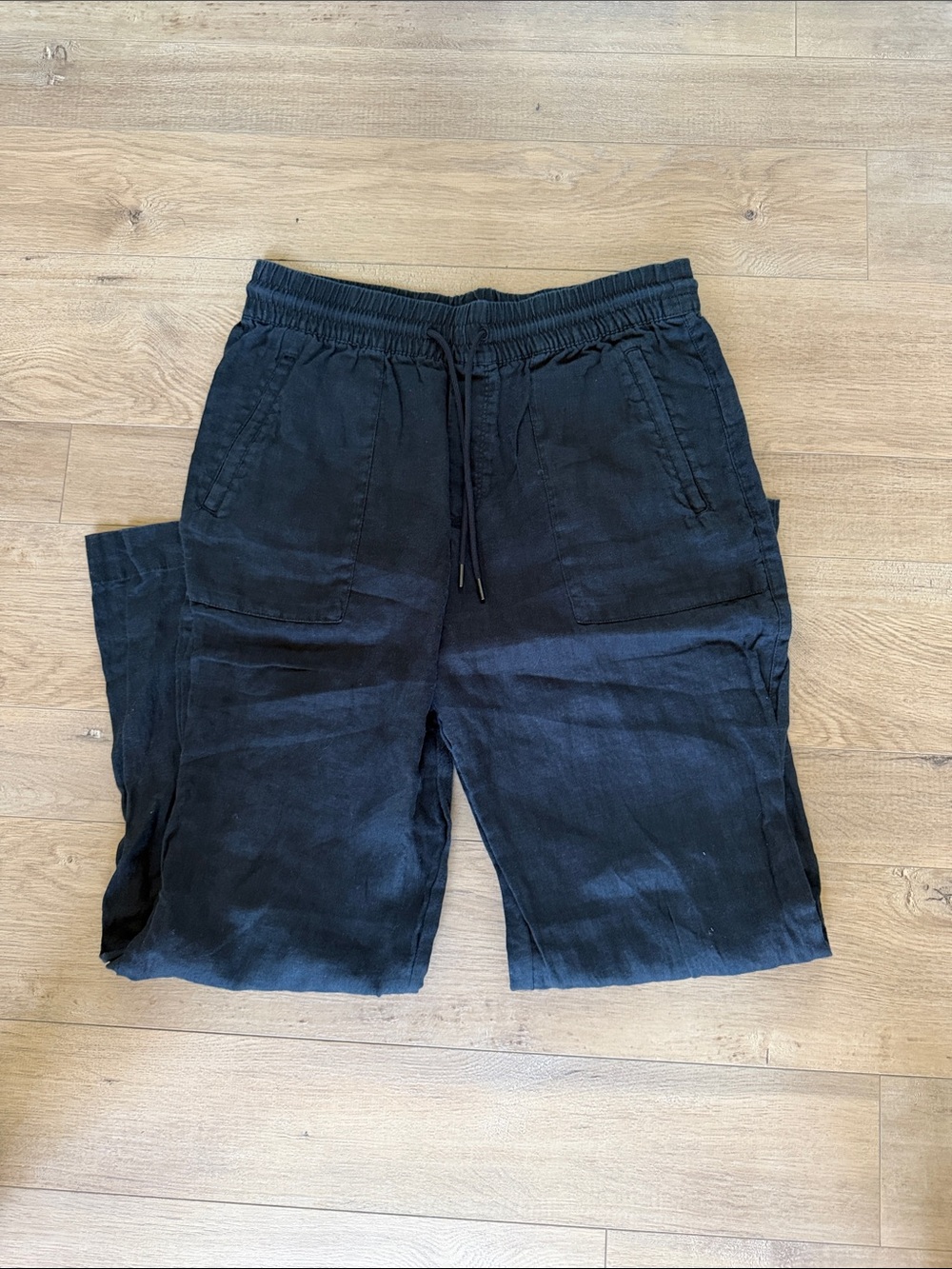 Athleta Black Drawstring Linen-Blend Jogger Pants
